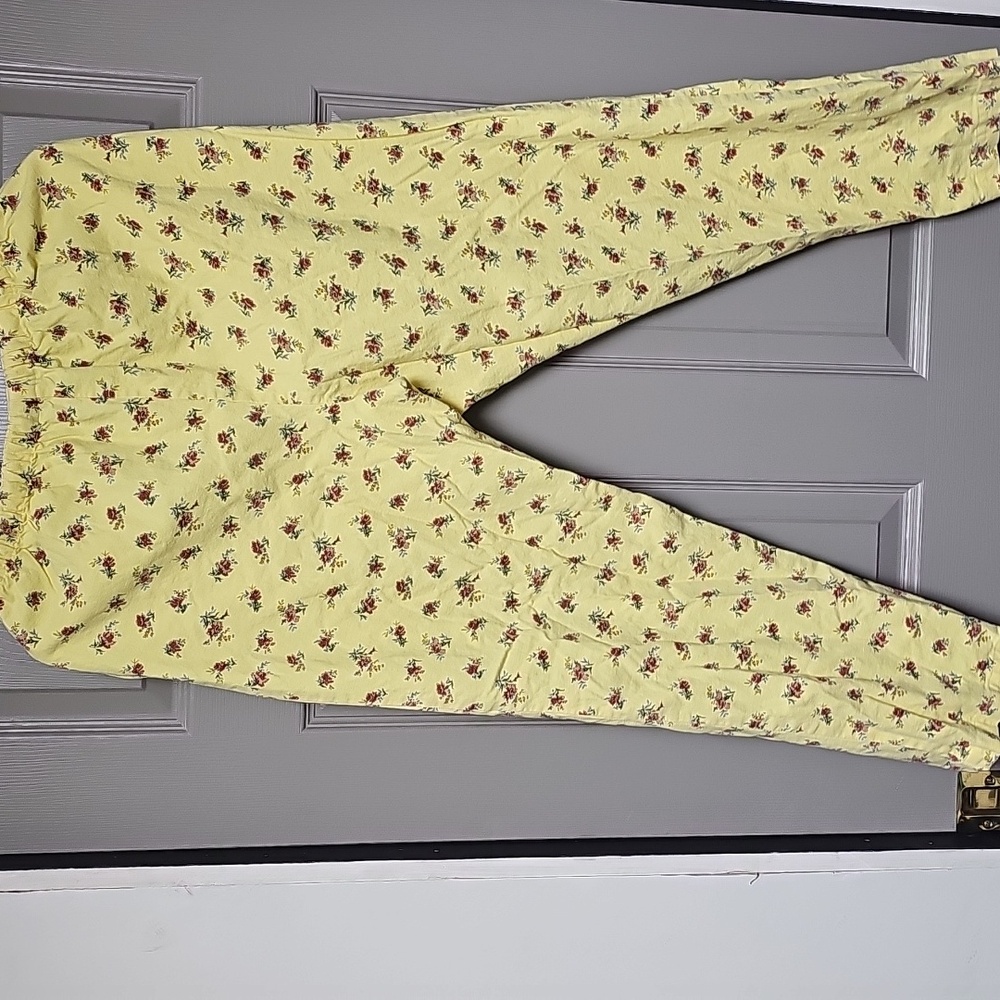 Denim & Co. Linen Blend Floral Print Yellow Pants Size Medium - Picture 2 of 3